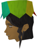 Mehrfarbiger Partyhut auf dem Kopf getragen.png